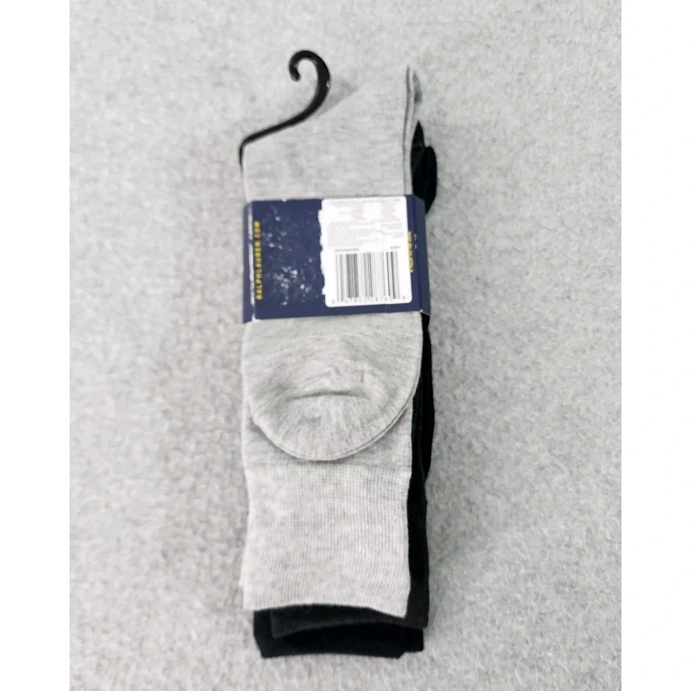 Polo Ralph Lauren Men Size 10-13 Logo Window Pane Solid Navy 3-Pairs Dress Socks